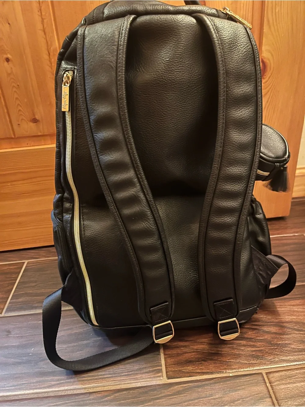 Itzy Ritzy Black Faux-Leather Diaper Bag Backpack